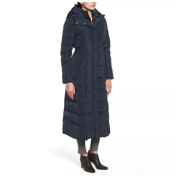 SOLD NWT Size S Cole Haan Long Quilted Blue Coat - Picture 4 of 8